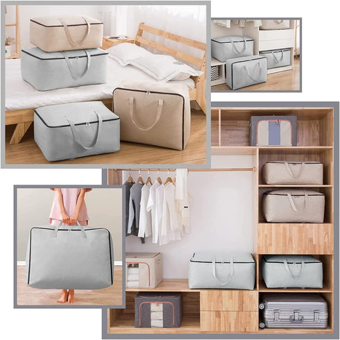 iwill CREATE PRO Breathable Canvas Soft Storage Bag with Handles, Beige, 2pcs