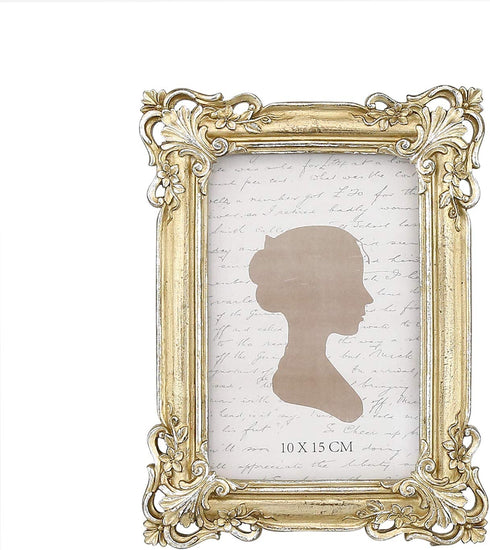 Sunlit Vintage Picture Frame 4x6 Inch, Luxury Antique Photo Frames with Glass Front, Photo Display, Tabletop Wall Hanging, Gift Ideas, Yellow Gold