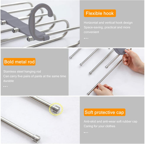 AIR&TREE 2 Pack Pants Hangers Space Saving,Anti-Rust Plastic Hangers,Durable and Sturdy Hangers for Pants Scarf Jeans Slack Trousers Ties Towels,Multiple Pants Hangers in One(Gray)