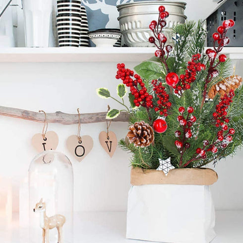 Christmas Picks Artificial Red Berry Picks Stems - Christmas Pine Cone Picks and Spray Branches with Holly Leaves for Christmas Wreath Tree Decoration Winter Holiday Season Wedding D¨¦cor