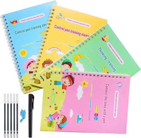 Magic Reusable Practice Copybook for Kids - Reusable Writing Practice Book for Improving Imagination and Logical Thinking Ability-4 PCS