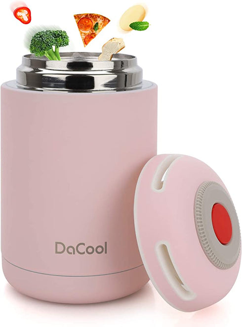 DaCool Insulated Lunch Containers Hot Food Jar Vacuum Insulated Stainless Steel 16 oz Leak Proof Keep Food Cold Hot Food Container for Kids Adult Lunch Box School Camping Outdoors,BPA Free- Pink