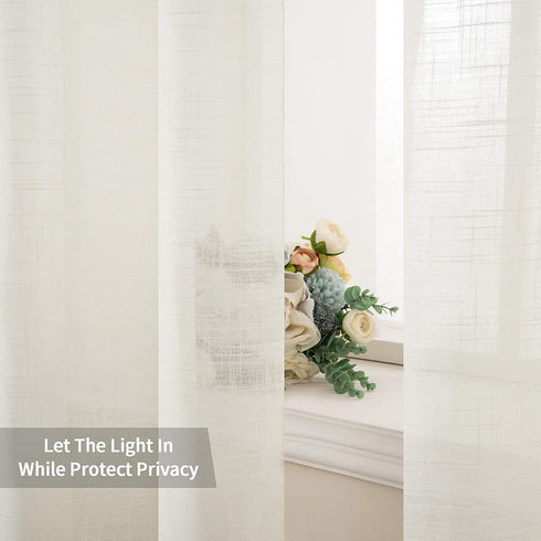 MIULEE 2 Panels Natural Linen Look Textured Sheer Curtains Elegant Solid Ivory Drapes Grommet Top Window Voile Panels for Bedroom Living Room (52X84 Inch)
