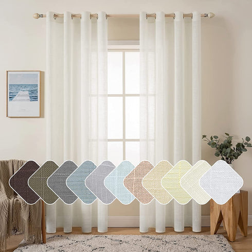 MIULEE 2 Panels Natural Linen Look Textured Sheer Curtains Elegant Solid Ivory Drapes Grommet Top Window Voile Panels for Bedroom Living Room (52X84 Inch)