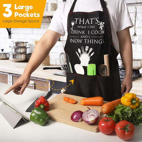 BRITEREE Funny Aprons for Men, Women with Handy Hand-Wiping Towels - Game of Thrones Gifts for Men, Dad, Boyfriend, Husband, Friends, Him - Mothers Day Gifts for Mom, Wife, Her - Kitchen Cooking BBQ Grill Chef Apron with 3 Pockets