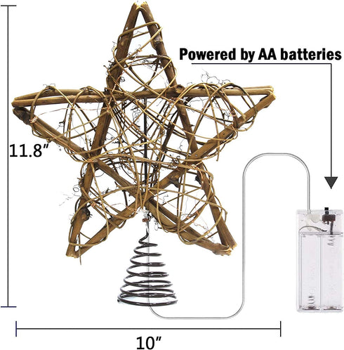 LAWOHO Christmas Tree Topper Star Rustic Rattan Natural Star Treetop 10 inch Christmas Tree and Holiday Seasonal Decoration Fit for General Size Christmas Tree