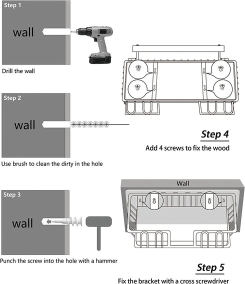 DB Ironing Board Hanger Wall Mount, Ironing and Iron Board Wall Mount with Shelf, Metal Iron Holder Wall Mount with Large Storage Wooden Base Basket & Removable Hooks, Iron Board Hanger Laundry Room