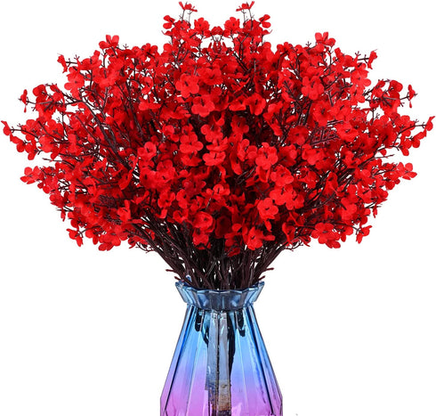 Babys Breath Silk Flowers 6 Bundle Red Flowers Gypsophila Fake Baby's Breath European Artificial Flowers with Stem Real Touch Artificial Gypsophila for Christmas Home Wedding DIY Flowers Party Decor