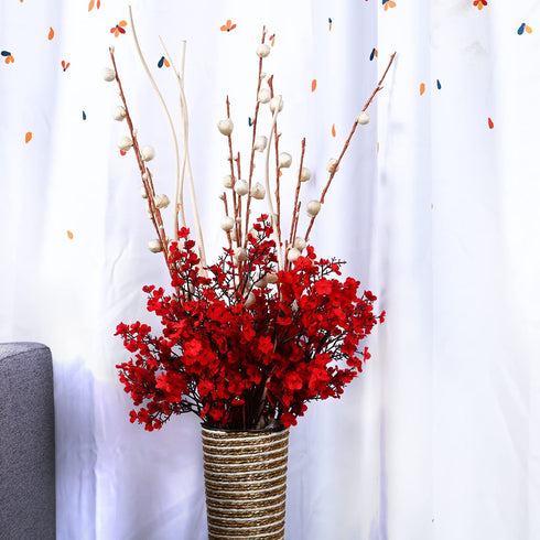 Babys Breath Silk Flowers 6 Bundle Red Flowers Gypsophila Fake Baby's Breath European Artificial Flowers with Stem Real Touch Artificial Gypsophila for Christmas Home Wedding DIY Flowers Party Decor