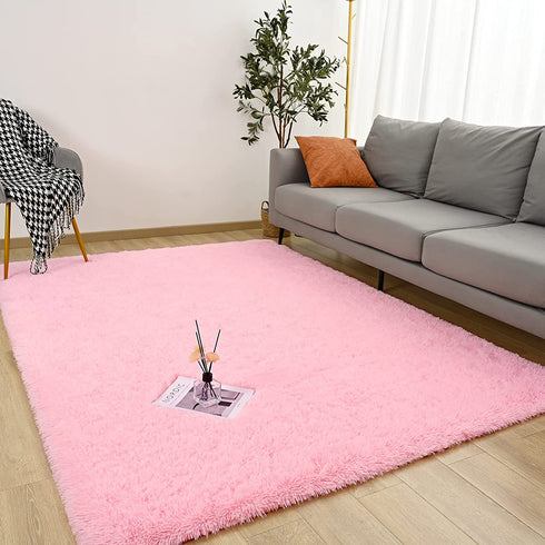 Lnoice Shaggy Rugs Fluffy Rug for Bedroom, Plush Rug Polyester Shag Area Rug, Shaggy Carpet Play Mat for Dorm Room Rug College Nursery Rugs Living Room Girls Kids Room Decor (3X5 Feet, Pink)
