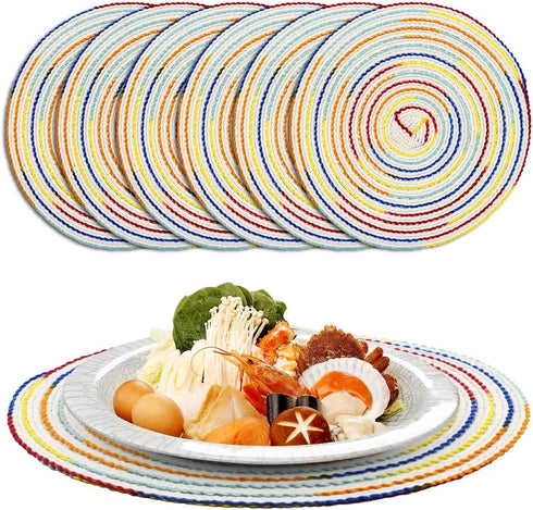 Round Braided Placemats Set, Woven Placemats for Dining Table Set of 6, Manteles Individuales Redondos Place Mats, Farmhouse Burlap Round Washable Table Placemats Set for Holiday Party Braided Mats