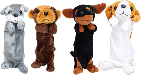 Ioffersuper 4Pcs Dog Puppy Pencil Bags Plush Animal Stationery Pouch Pencil Case Multi-Function Storage Zipper Bags for School Office Stationery Bags Girls Makeup Cosmetic Organizer,4 Styles