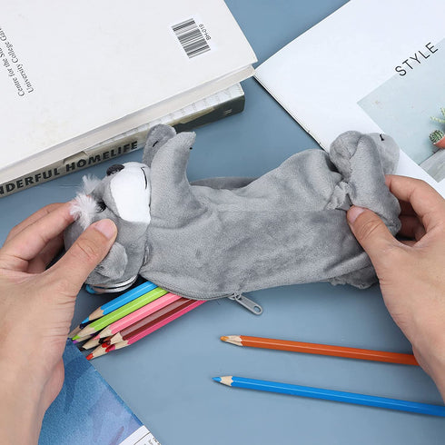 Ioffersuper 4Pcs Dog Puppy Pencil Bags Plush Animal Stationery Pouch Pencil Case Multi-Function Storage Zipper Bags for School Office Stationery Bags Girls Makeup Cosmetic Organizer,4 Styles