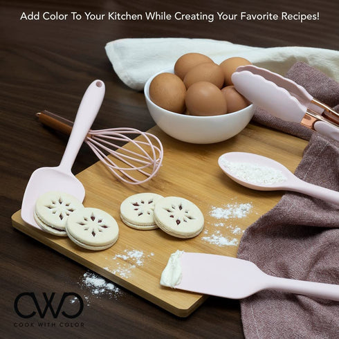Cook with Color Silicone Cooking Utensils, 5 Pc Kitchen Utensil Set, Easy to Clean Silicone Kitchen Utensils, Cooking Utensils for Nonstick Cookware, Kitchen Gadgets Set - Pink and Copper
