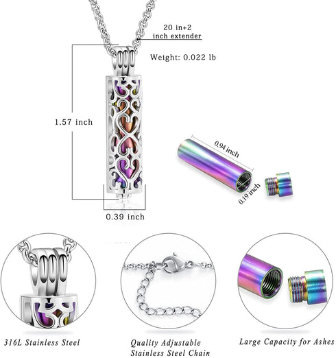 Hearbeingt Cylinder Cremation Urn Necklace for Ashes for Women Men Cremation Jewelry Urn Pendant with Hollow Urn Memorial Keepsake Jewelry for Ashes