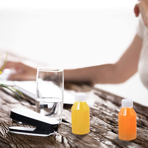 ANECO 30 Pack 4 Ounce Empty Plastic Juice Bottles Reusable Drink Containers with Lids Ideal for Storing Juices, Water and Other Homemade Beverages
