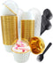 Cupcake Liners with Dome Lids 100Pack,Free-Air 3.5Oz Mini Foil Baking Cups Muffin Liners,Disposable Ramekins Cupcake Tins Cupcake Wrappers for Wedding Birthday Party,with Spoons-White in gold