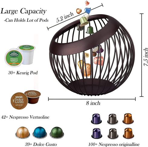 HQzon Coffee Pod Holder, Creamer Holder, K Cup Holders, Countertop Organizer,Tea Bags/Food/Fruit Container, Home Office Kitchen Counter Storage-Large Capacity/Brown Decoration Basket