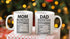 Mom & Dad Nutritional Facts 11oz White Ceramic Funny Couple Coffee Mugs Set For Husband and Wife Him And Her Gifts Mr & Mrs Gift Anniversary Mom and Dad Present Tea Cup - By AW Fashions