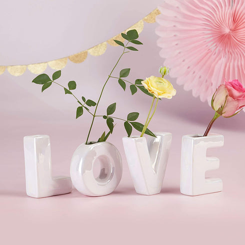 Kate Aspen Iridescent Love Ceramic Bud Set of 4 Vase, One Size, White