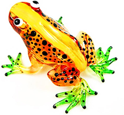 1½" Tall Golden Poison Frog Miniature Glass Blown Orange Dart Frogs Figurine Light Brown Toad Lampwork Collectible