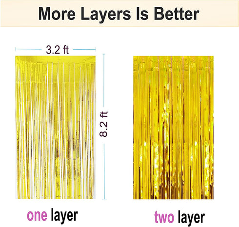 3Packs 3.2ft x 8.2ft Gold Foil Fringe Curtain, Gold Metallic Tinsel Curtain, Metallic Gold Streamers Backdrop for Bachelorette Engagement Wedding Birthday Gold Party Decorations