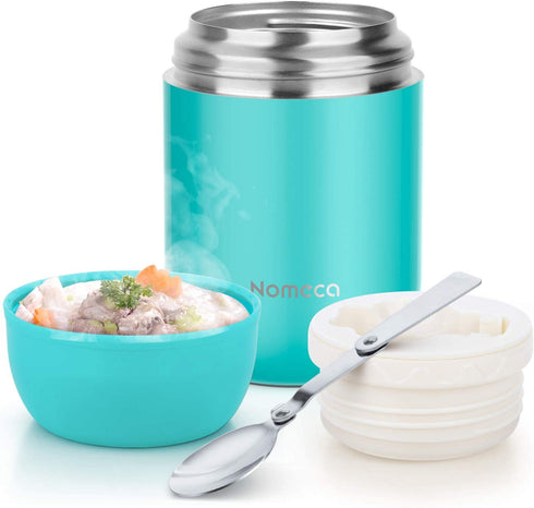 Hot Containers for Kids Lunch Box - Wide Mouth Keep Food Drinks Hot Warm Cold Box, 16Oz Thermal Soup Bowl With Spoon Nomeca Stainless Steel Vacuum Food Flask for School Office Outdoor, Teal