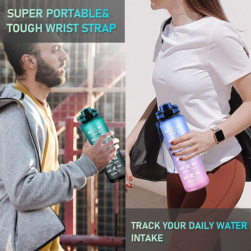 32oz Water Bottle with Time Marker, MERICARGO BPA Free Leakproof Tritan Reusable Water Jug to Ensure You Drink Enough Water Daily for Fitness, Gym, Outdoor Sports