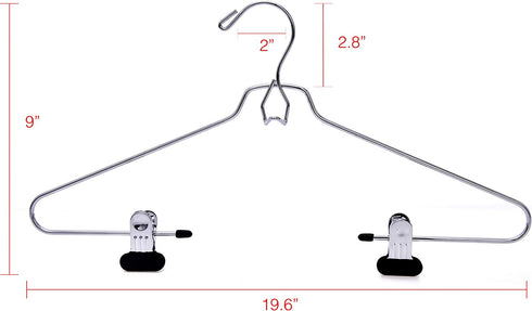 6 Quality Add-On Skirt Blouse Hanger Heavy-Duty Add-On Skirt Hangers with Clips, Multi Stackable Add on Hangers, Adjustable Wide Clip Pants Hanger, Chrome (Skirt Hanger - Wide Clips, 6)
