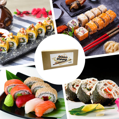 MOLAD 18 Pcs Sushi Making Kit For Beginners, Bamboo Sushi Mat, All In One Sushi Bazooka Maker with Bamboo Mats, Bamboo Chopsticks, Paddle, Sushi Knife, Chopsticks Holder, DIY Sushi Roller Machine