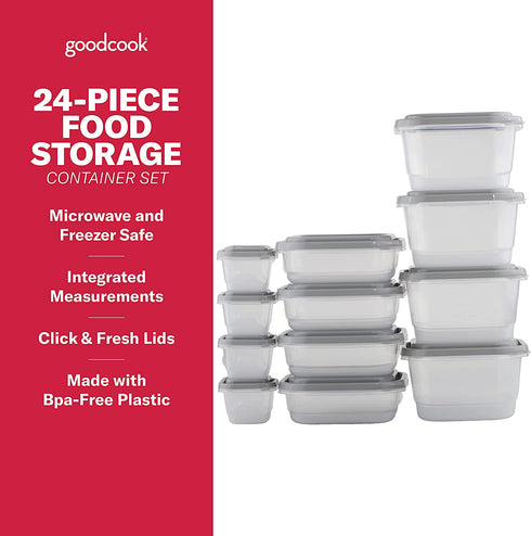 Good Cook EveryWare 24-Piece BPA-Free Plastic Food Storage Container Set, Clear/Grey, (41757)