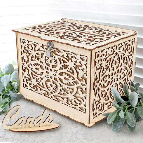 Aytai DIY Rustic Wedding Card Box with Lock and Card Sign Wooden Gift Card Box Money Box for Reception Wedding Anniversary Baby Shower Birthday Graduation Party Decorations