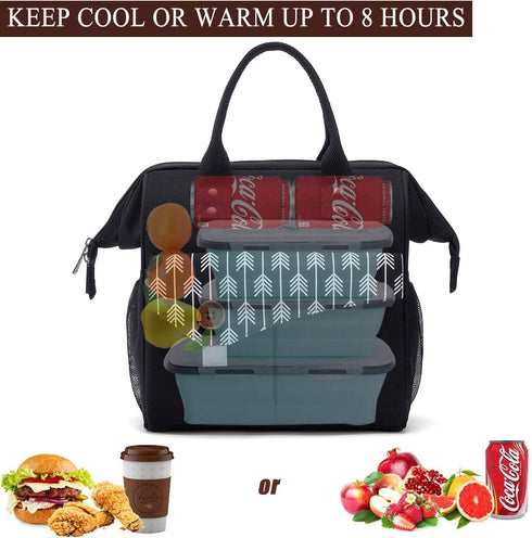 Lunch Bag with Leak Proof Material, Insulated Lunch Box for women/men, Lunch Tote Bag for Work/Picnic/Hiking/Beach/Fishing (black+fishbone pattern)
