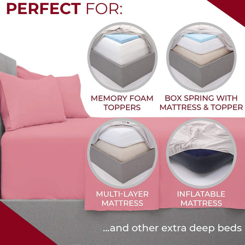 Mellanni Extra Deep Pocket King Fitted Sheet - Cooling Sheets up to 21" Deep Mattress - Hotel Luxury 1800 Bedding - Wrinkle, Fade, Stain Resistant - 1 Single King Fitted Sheet Only (King, Pink)