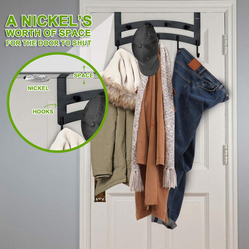 ACMETOP Over The Door Hook Hanger, Heavy-Duty 9 Hook Organizer Rack for Coat, Towel, Bag, Robe, Aluminum, Brush Finish (Black)