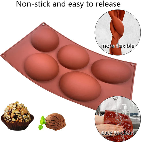 BEBEKULA 3 Pack Large Semi Sphere Silicone Mold, Chocolate Bomb Mold with 5-Cavity, Half Sphere Silicone Baking Molds for Making Hot Chocolate Bomb, Cake, Jelly, Dome Mousse