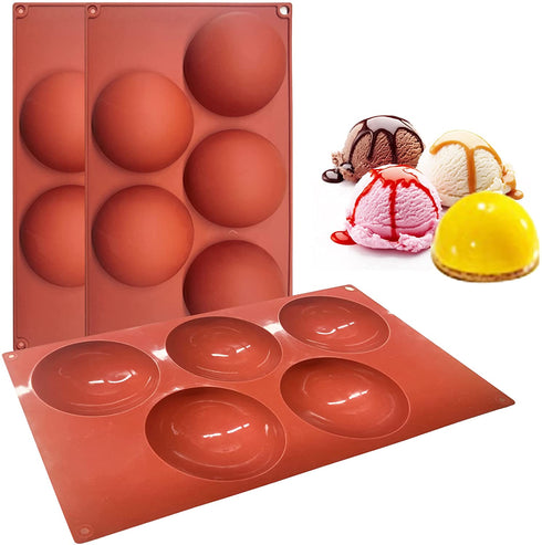 BEBEKULA 3 Pack Large Semi Sphere Silicone Mold, Chocolate Bomb Mold with 5-Cavity, Half Sphere Silicone Baking Molds for Making Hot Chocolate Bomb, Cake, Jelly, Dome Mousse