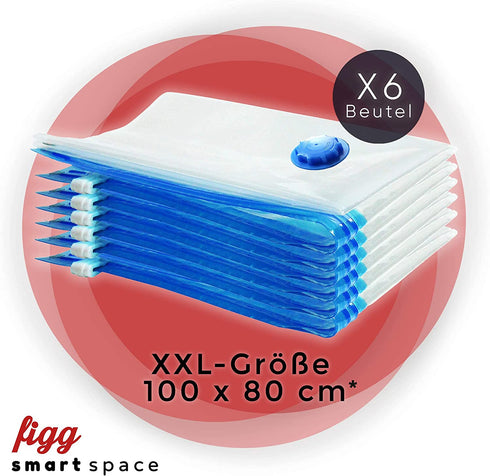 figg Vacuum Compression Storage Bags - XXL (39 x 31 in) 6 Pack - Leakproof, Carbon neutral and reusable - Vacuum seal bags for Clothes, Pillows, Towel, Blanket and much more