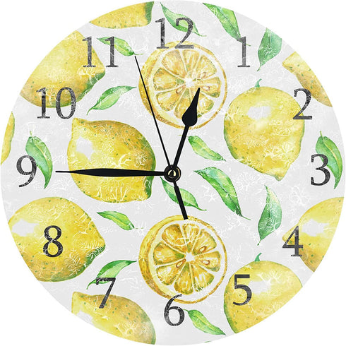 ATEDEANEI Silent Decorative Wall Clock Lemon Wooden 10 Inch Wall Decor Arabic Numerals for Bedroom Living Room Kitchen Bathroom