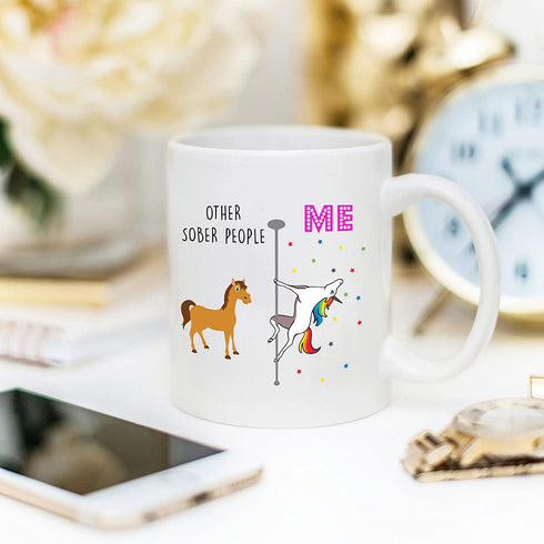 YouNique Designs Sober Coffee Mug, 11 Ounces, White, Unicorn Mug, 1 Year Sobriety Gifts for Women
