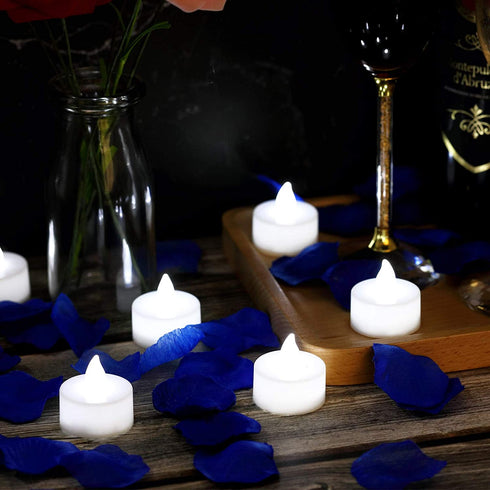 1000 Pieces Artificial Fake Rose Petals with 24 Pieces Flameless LED Tea Lights Candles for Romantic Night, Valentine's Day, Wedding Flower Decoration, Anniversary, Honeymoon (Blue)