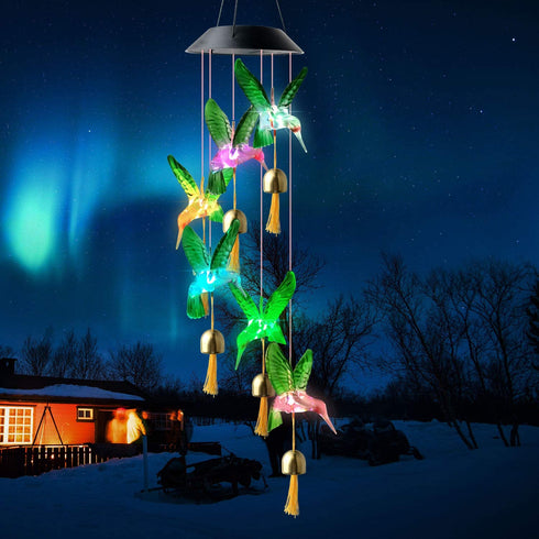 JOBOSI Hummingbird Wind Chimes,Gifts for mom, Gifts for Grandma, Garden Decor, Garden Gifts, Solar Wind Chimes, Wind Chimes Outdoor, Chimes Outside, Solar Light.