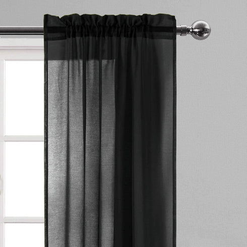 DWCN Black Sheer Curtains Semi Transparent Voile Rod Pocket Curtains for Bedroom and Living Room, 42 x 72 inches Long, Set of 2 Panels