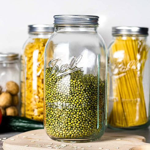 Wide Mouth Mason Jars 64 oz 2 Pack Half Gallon Mason Jars with Airtight Lid and Band, Large Clear Glass Mason Jars for Canning, Fermenting, Pickling, Storing