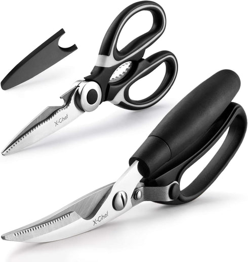 Poultry Shears, X-Chef 2 Set Kitchen Shears Heavy Duty Meat Scissors Stainless Steel Kitchen Scissors for Chicken Food Meat and Cooking Spring-loaded Handle