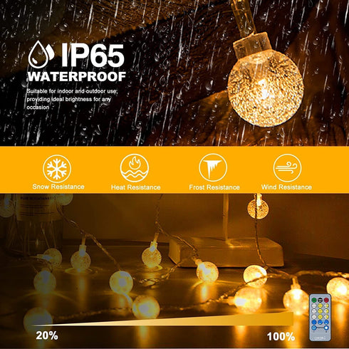 String Lights Battery Operated,Yogle100LED 49ft Globe String Lights with Remote&Timer IP65 Waterproof Outdoor,10 Lighting Modes USB Plug Indoor Led String Lights for Birthday Bedroom Party Patio Decor