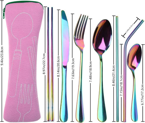 Reusable Travel Utensils Cutlery Set with Case, YIMICOO Stainless Steel Portable Flatware Set Silverware Set for Camping Picnic Office or School Lunch (Pink)