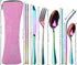 Reusable Travel Utensils Cutlery Set with Case, YIMICOO Stainless Steel Portable Flatware Set Silverware Set for Camping Picnic Office or School Lunch (Pink)