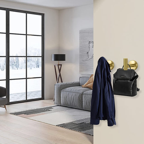 NearMoon Bath Towel Hooks- SUS 304 Stainless Steel Robe Hook Holder, Heavy Duty Coat Hook for Bathroom Livingroom Hotel Kitchen Garage, Wall Mounted- 4 Pack (Brushed Gold)