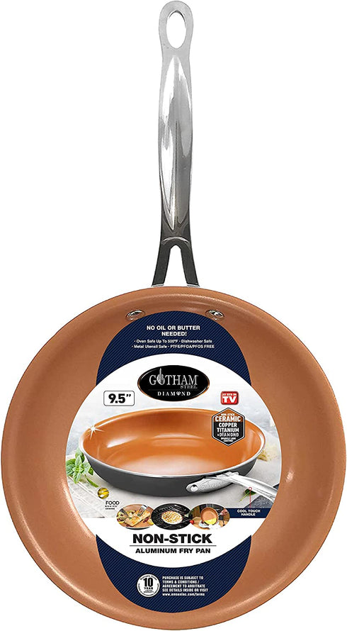 Gotham Steel 9.5? Frying Pan, Nonstick Copper Frying Pans with Durable Ceramic Coating, Nonstick Frying Pans, Nonstick Skillet, Copper Pans Nonstick, Egg Pan, Omelet Pan Cookware 100% PFOA Free